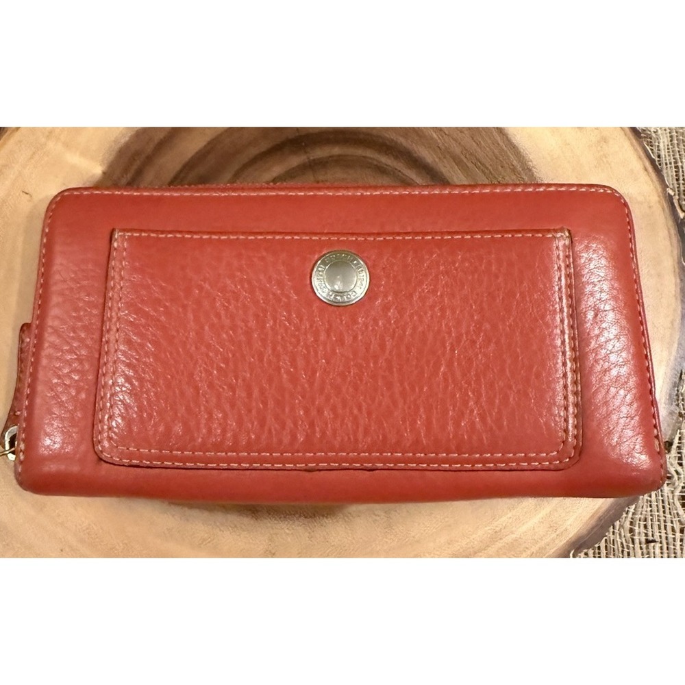 Coach Chelsea Red Pebbled Leather Zip Around Credit Card‎ Long Wallet